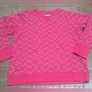 Champion Womens XL Pink All Over Logo Crewneck Sweatshirt Athletic Pullover